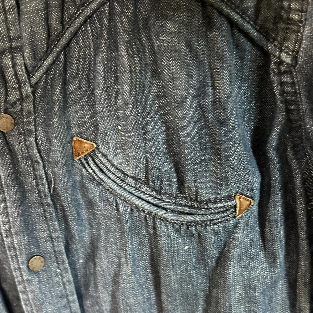 True Religion Men's Denim Western Shirt Jacket - Indigo Blue with Brown Accents